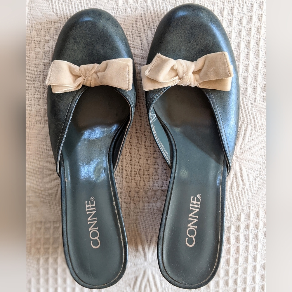 Blue Connie Kitten Wedges with Velvet Bow